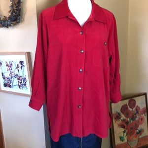 Vintage TALBOTS Size Medium Velvet Light Chamois Classic Red BIG SHIRT Tunic NEW